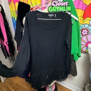 Repeat Silver Edition Black Fringe Hem Long Sleeve Top - Cashmere & Wool Blend